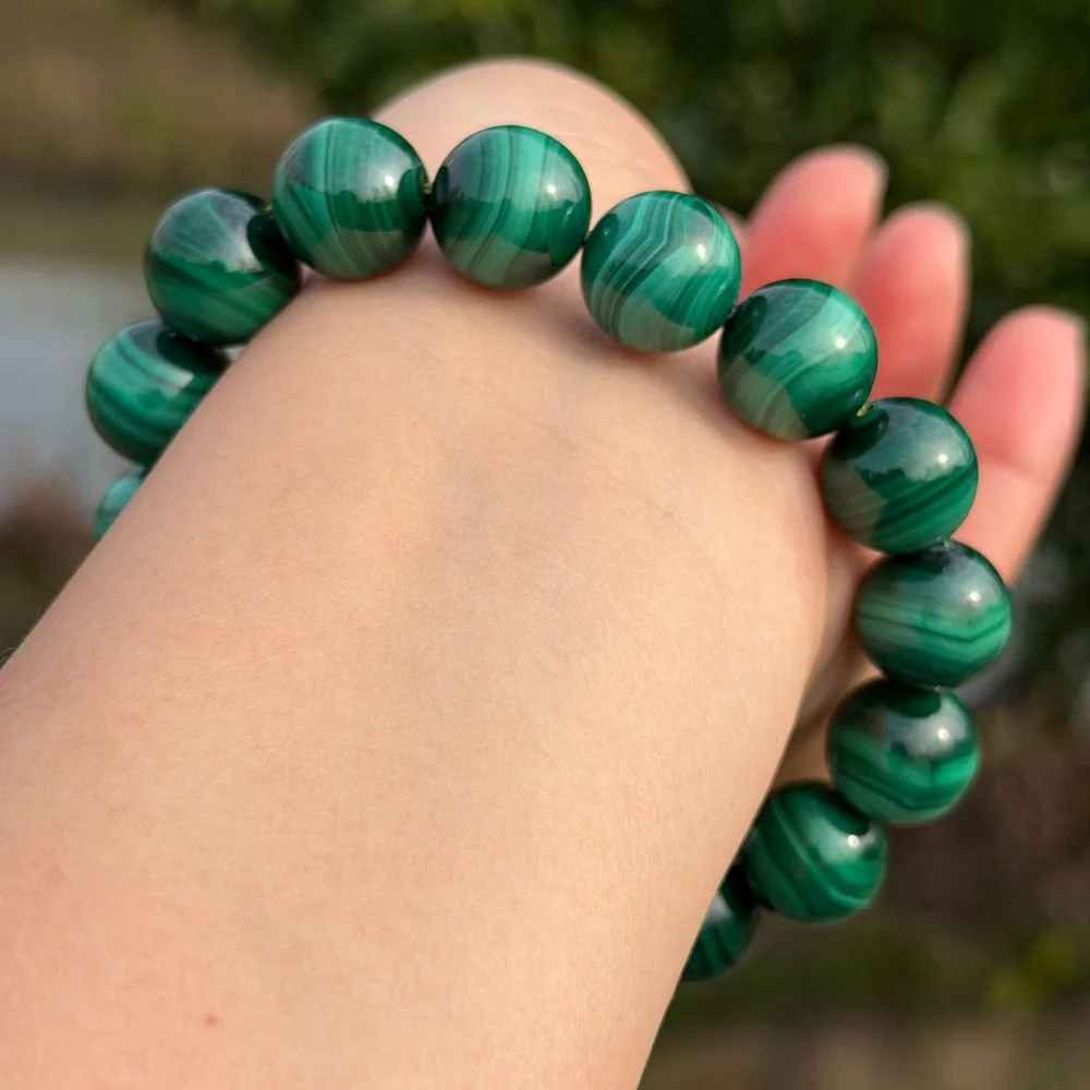 13mm stretchable high quality malachite bracelet 1088